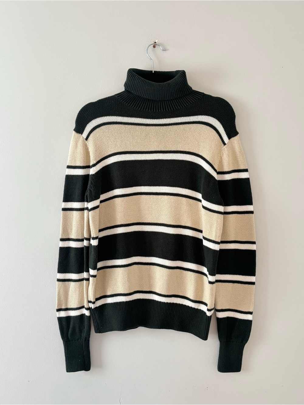 TNA York Relaxed Turtleneck Sweater Knit Striped Long Sleeve Green Aritzia